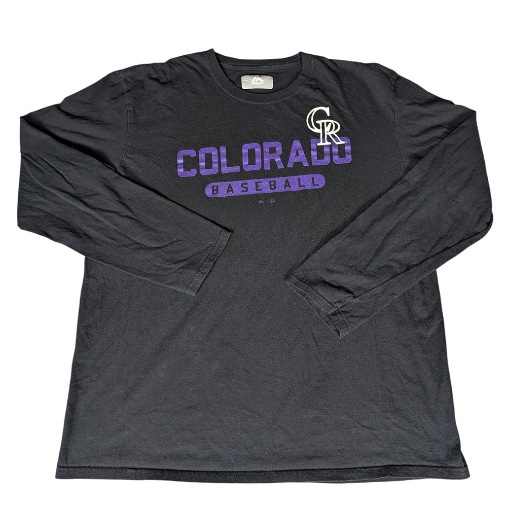 Majestic Colorado Rockies Baseball Black Long‎ Sleeve T Shirt Men's